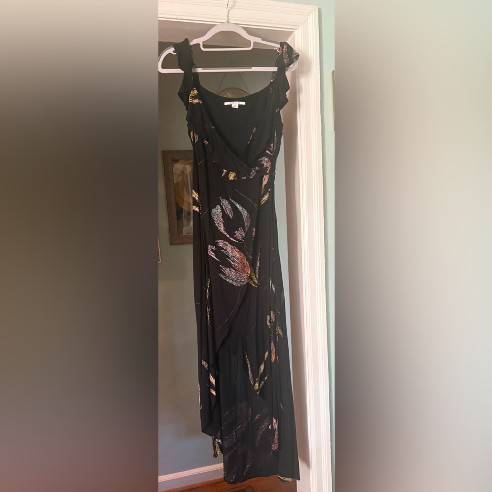 New O'Neill Black Asymmetrical Wrap Dress with Floral Design XS
